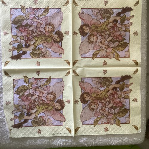 Serviette en papier elfe rose et fleur de pêcher