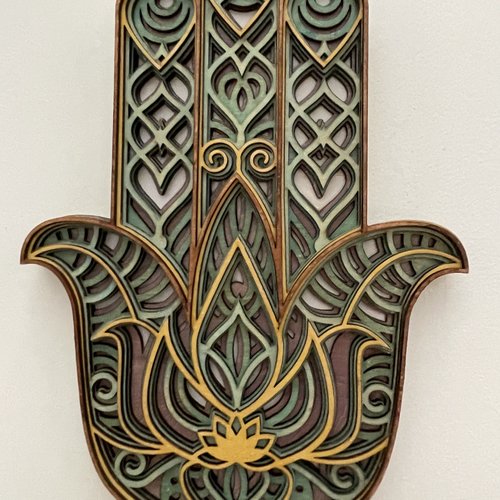 Hamsa mural en bois – main de fatma décorative, symbole de protection et énergie positive