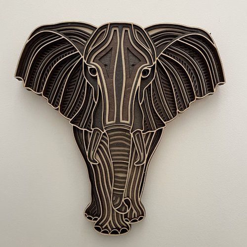 Trophée eléphant en bois sculpté 3d – décoration murale ethnique et bohème