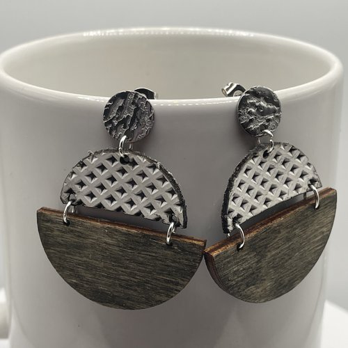 Boucles d’oreilles bois cuir et métal