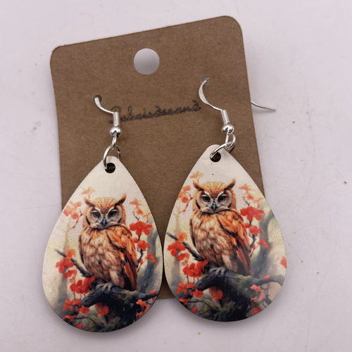 Boucles d’oreilles en bois gouttes pendantes hibou