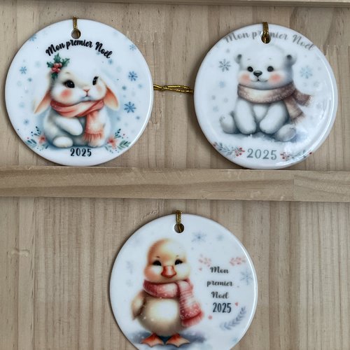 Ornement de noël en céramique personnalisable – “mon premier noël 2025”