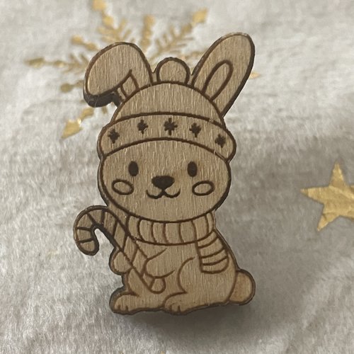 Pin's en bois - collection noël lapin