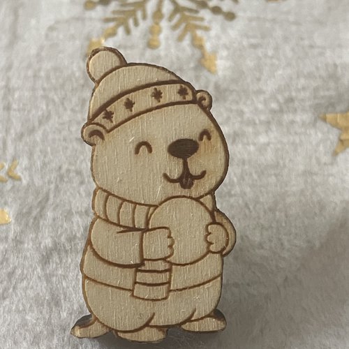 Pin's en bois - collection noël marmotte
