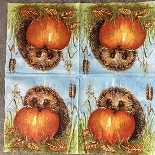 Serviette en papier hérisson et pomme