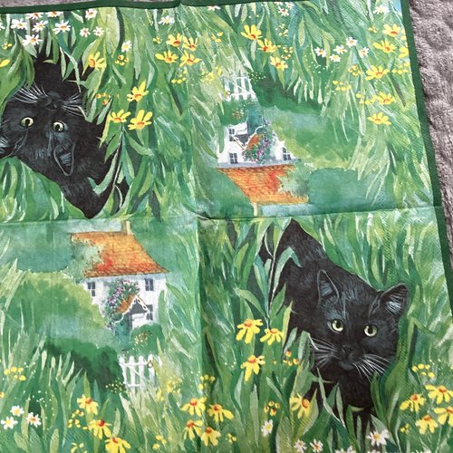 Serviette en papier chat noir