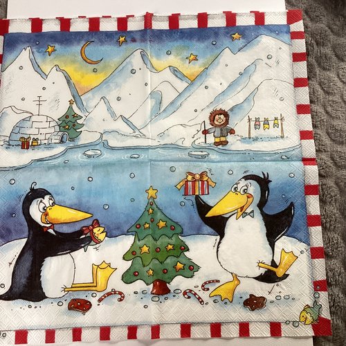 Serviette en papier pingouins banquise