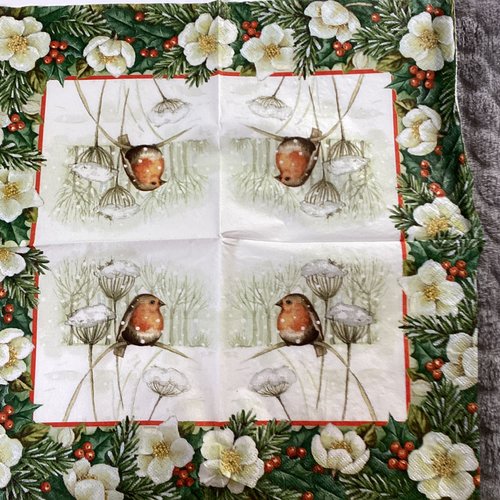 Serviette en papier oiseau hiver