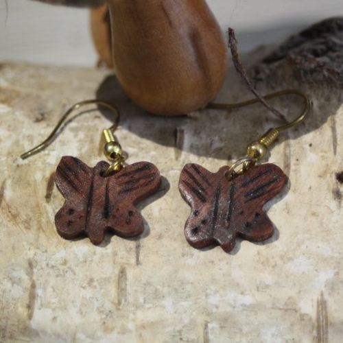 Boucles d oreille en bois précieux ( cocobolo) papillon