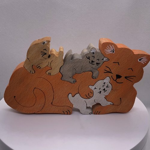 Puzzle en bois chat et chatons