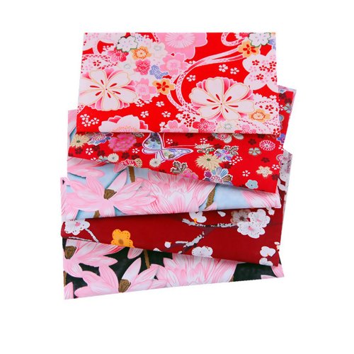 Lot de 5 coupons de tissu 20 cm x 25 cm coton fleur japonais papillon japonisant cerisier fleurs bleu