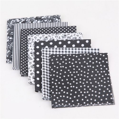 Lot de 7 coupons de tissu 25 cm x 25 cm coton fantaisie rayures noir blanc graphique fleurs pois étoiles