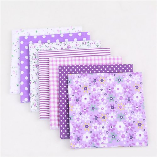 Lot de 7 coupons de tissu 25 cm x 25 cm coton fantaisie rayures violet mauve graphique fleurs pois étoiles