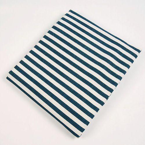 Coupon de tissu 70 cm x 100 cm épais rigide rayures bleu et blanc cassé