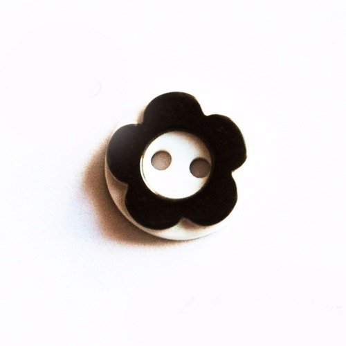 Gros lot de 20 boutons résine fleur noir et blanc 12 mm layette  destockage