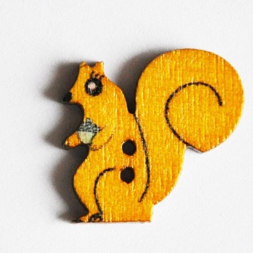 Bouton fantaisie écureuil jaune 22 x 21 mm en bois (a7064)