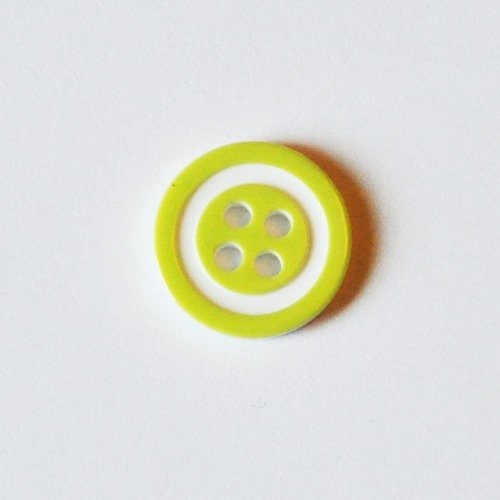 Petit bouton résine blanc et vert anis 13 mm layette