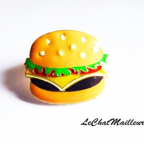 Broche pin's pop hamburger cheesburger émail et métal doré 27mm x 24mm fast food pop wizz rock 