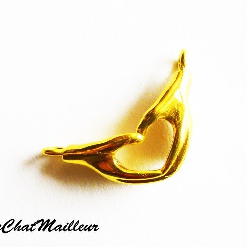 Connecteur coeur main en métal doré 21mm x 12mm amour valentin intercalaire (a7035) 