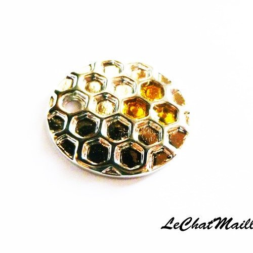 Médaillon alvéole argenté rayon de miel doré abeille médaille 25 mm ruche
