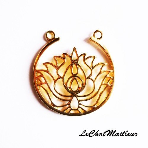 Connecteur fleur de lotus bohème zen en métal doré 33mm x 32mm cercle breloque  (a7041) 