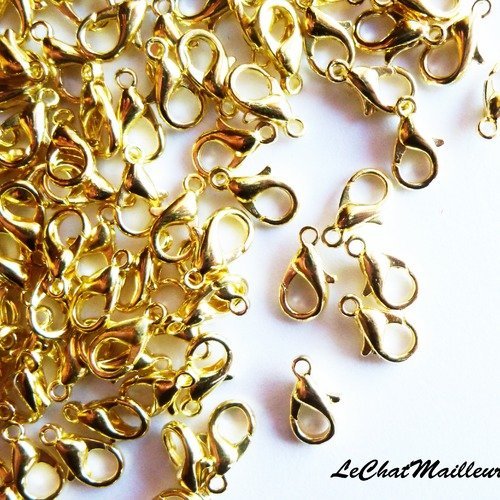 Lot de 10 fermoirs mousqueton couleur doré clair collier bracelet 10mm x 6mm