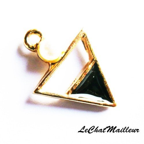 Breloque triangle noir perle nacré ethnique pointe de flèche amérindien 19mm x 14mm métal doré  (a7019) 