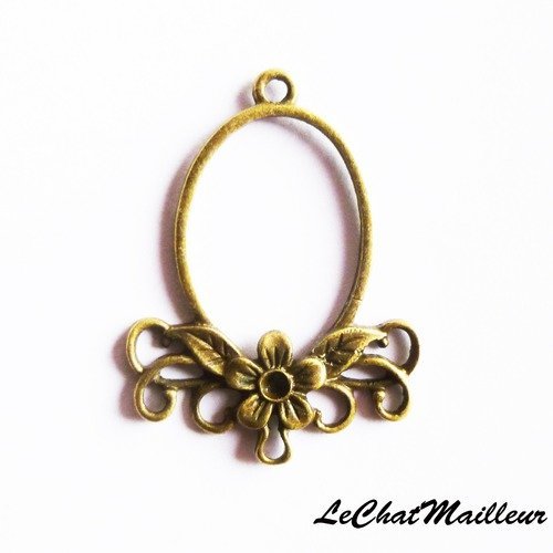 Lot de 9 connecteurs métal couleur bronze cadre fin fleuri fleur 34x27mm arabesques (a7029)