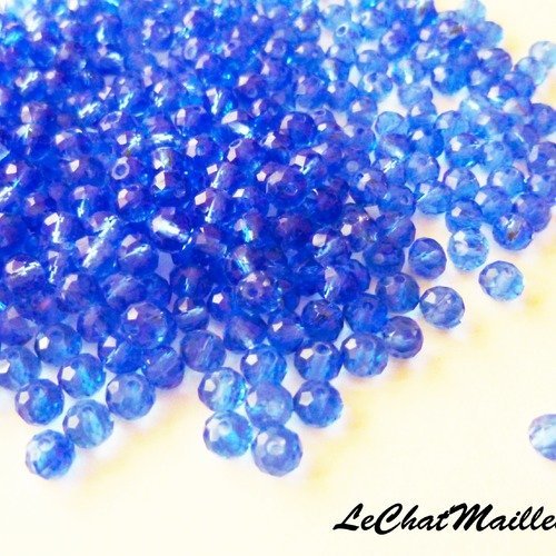 Lot de 20 perles en verre à facette bleu cristal 4 mm ovale (z017)