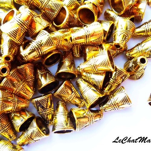 Lot de 5 coupelles en forme  de cone métal doré vieilli maya  11 mm x 9 mm