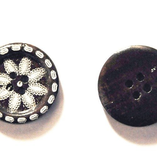 Lot 2 boutons couleurs bois foncé avec motifs étoile fleur