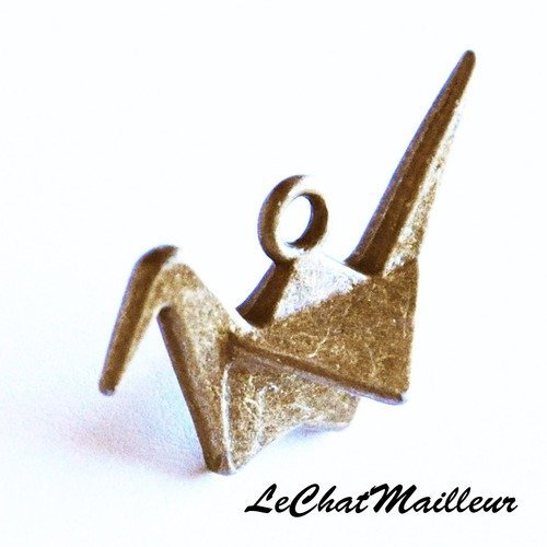 Lot 2 breloques grue origami 3d couleur bronze foncé 28 x 20 mm oiseau pliage japonisant japonais (a7050) 