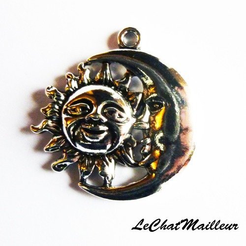 Pendentif soleil lune amour contraire sun and star argenté 34mm x 33mm stark game throne (a7012) 