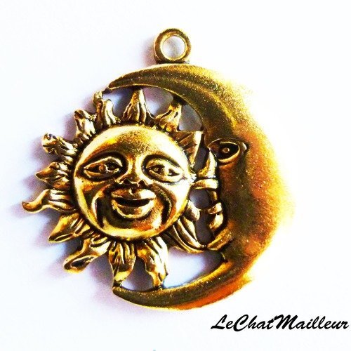 Pendentif soleil lune amour contraire sun and star doré 34mm x 33mm stark game throne (a7007) 