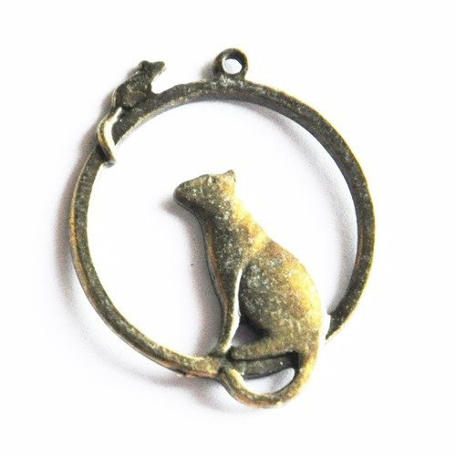 Pendentif breloque chat et souris bronze lune 3,1 x 2,6 cm (a7023) destockage