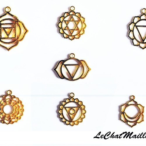 Lot 7 pendentifs divers zen métal doré lotus yoga 31mm x 28mm - 29mm x 23mm arbre vie (a7044) 
