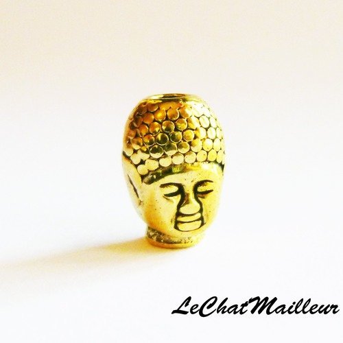 Perle zen visage de bouddha zen métal couleur doré or 3d 13mm x 9mm tibet tibetain  (a7019)