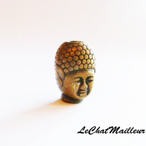 Perle zen visage de bouddha zen métal couleur bronze 3d 13mm x 9mm tibet tibetain (a7019)