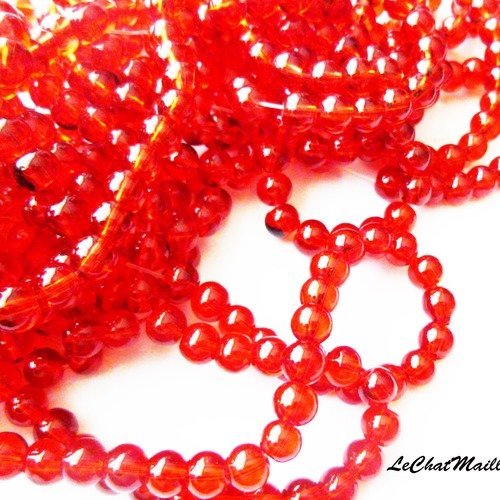 Lot d'environ 130 perles en verre de couleur rouge transparent 6 mm