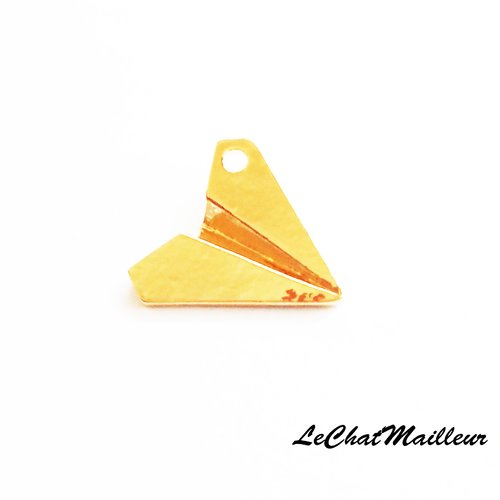 Breloque origami avion plier doré 17 mm pliage japonisant argent (a7063) 