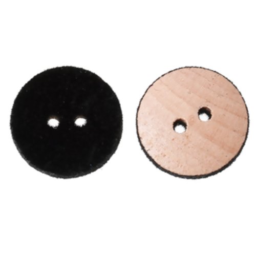 Lot de 5 boutons en bois de couture rond noir flocage fourrure 11 mm (ad010)
