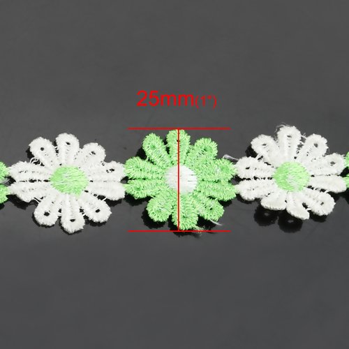 Ruban 1 m 80 dentelles blanc et vert marguerite 25 mm hippie chic enfant flower power printemps  (ae001)