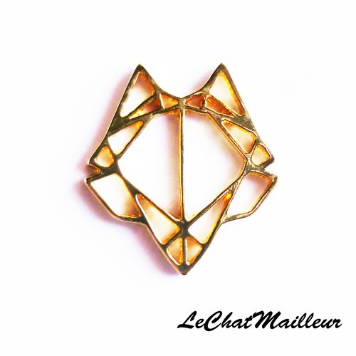 Connecteur breloque pendentif origami tête de renard chat japonisant métal doré or 24 mm