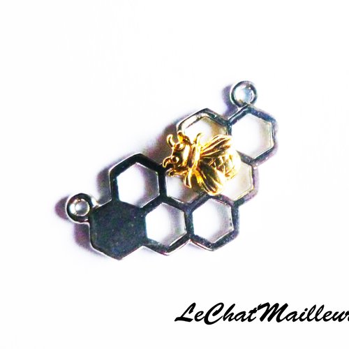 Breloque pendentif abeille en métal argenté avec son alvéole de miel couleur dorée miel rayon insecte nature