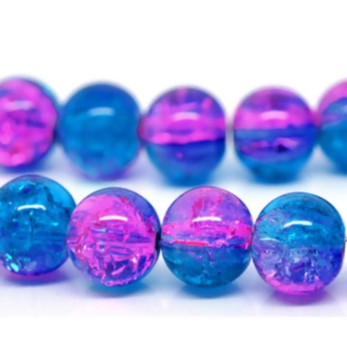 Lot de 10 perles en verre craqueler bleu et rose mauve 10 mm trou 1 mm (ae003)