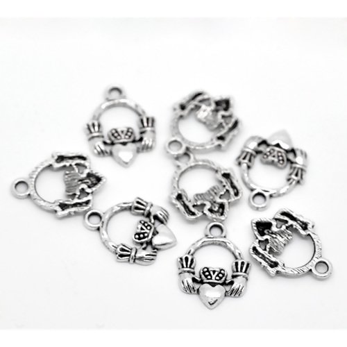 Lot de 8 pendentifs noeud celtique en métal argenté coeur buffy claddagh 18 x 14 mm (a7074)