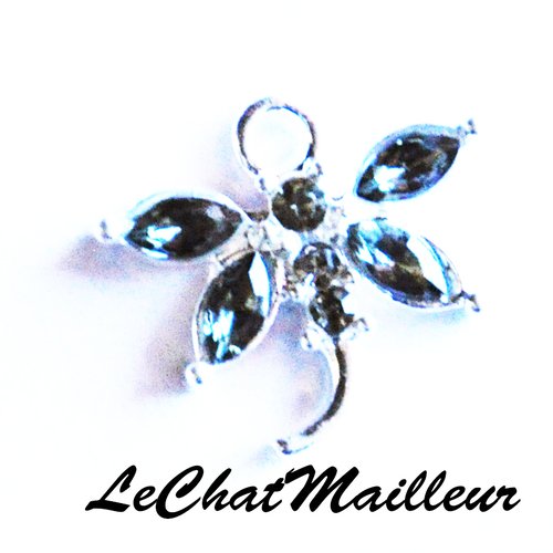 Breloque libellule strass et métal argenté pendentif papillon 20 mm charm charme 