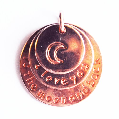 Médaille "i love you to the moon and back" métal rouge amour lune breloque pendentif