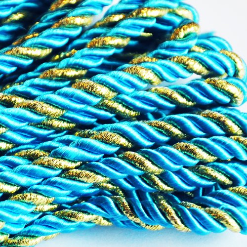 1 mètre cordon cordelière ruban turquoise bleu et or doré satiné cordelière (h002)