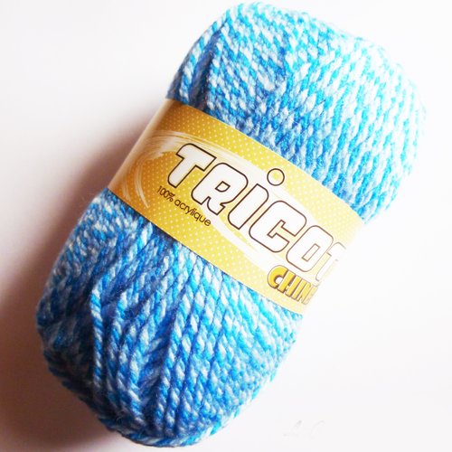 Pelote laine fantaisie bleu chiné blanc lollipop aiguilles n° 3,5 4 acrylique tricot acrylique (0004)